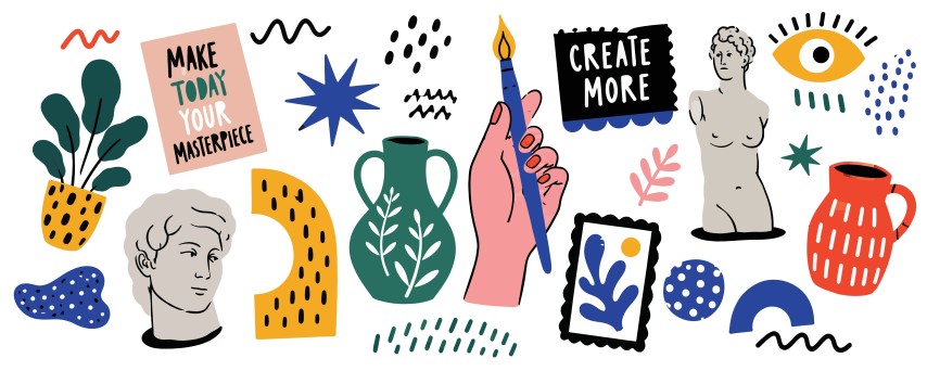 Artistic studio icons and creative inspiration set.